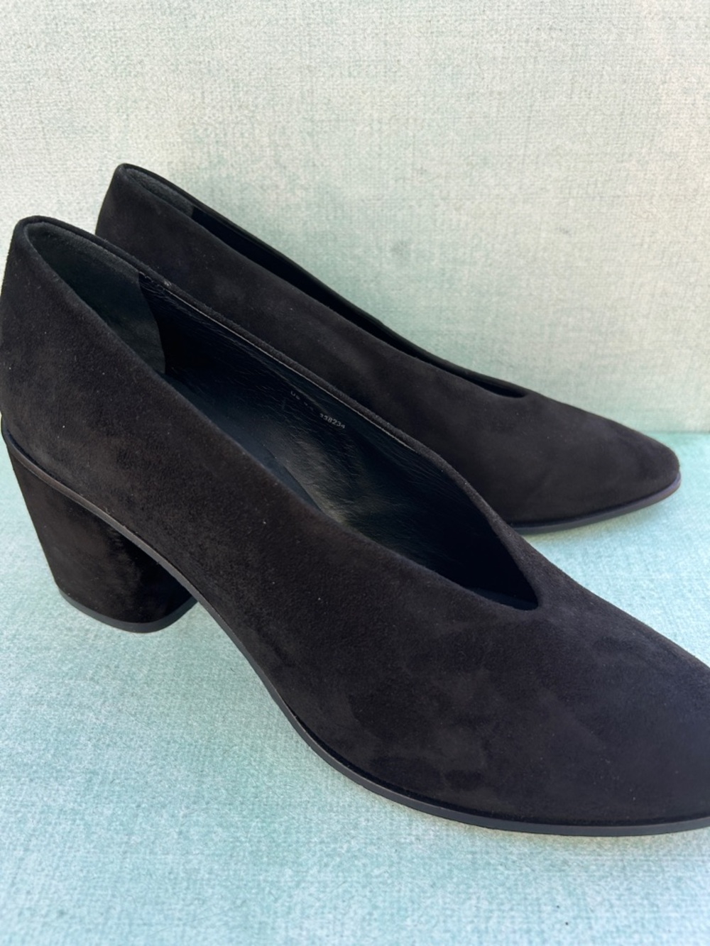 COS Black Suede Rounded Low Block Heel Pumps